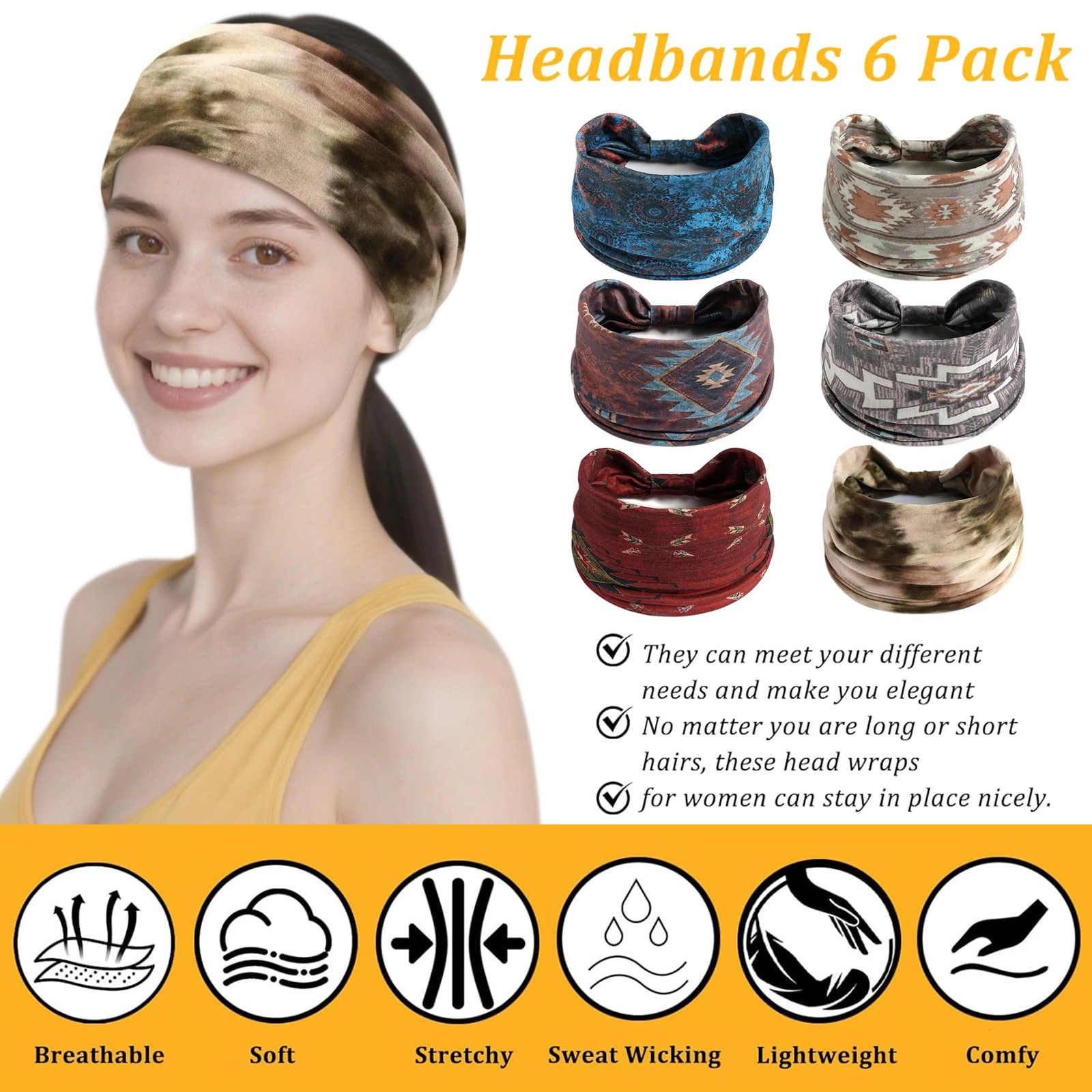 Hoojoot 6 Pack Boho Style Women’s Headbands, Non 1 Count (Pack of 6), Type 7
