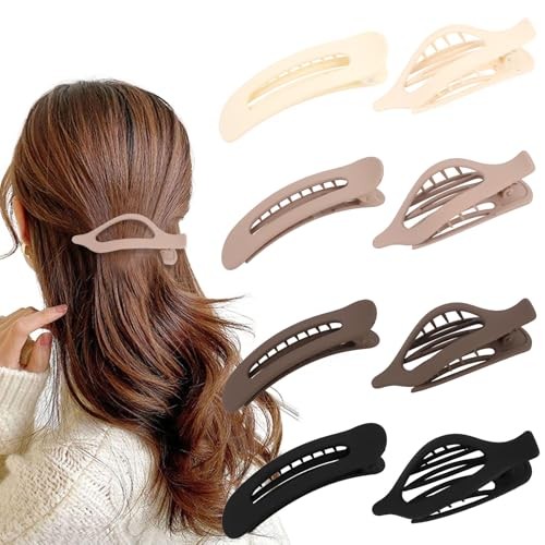 Flat Hair Claw Clips Set, 8 Pcs Large Non-slip French onesize Brown series