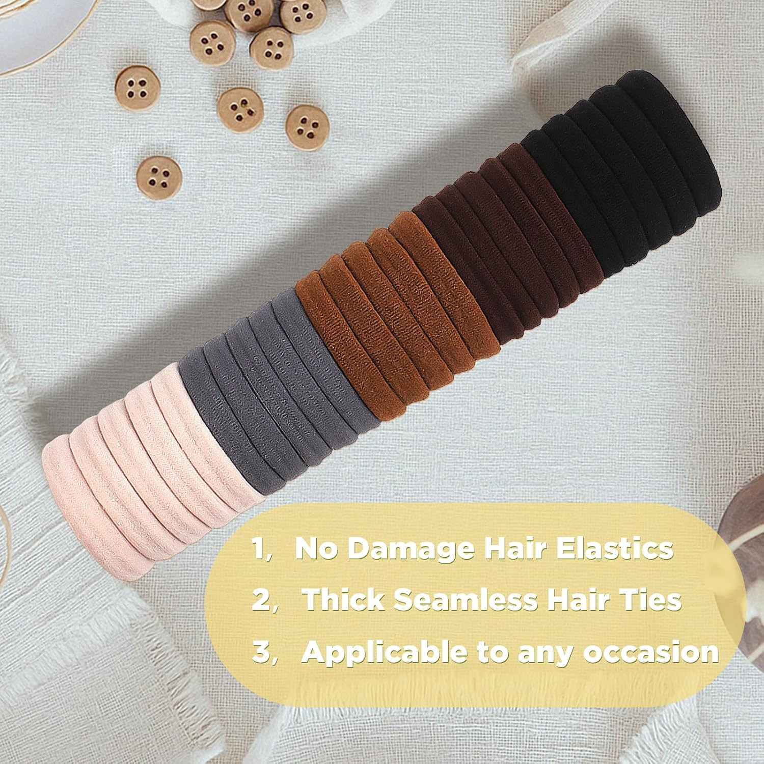 Hair Ties for No Damage, 100 PCS Soft Seamless Cotton & Nylon Elastic Ponytail H