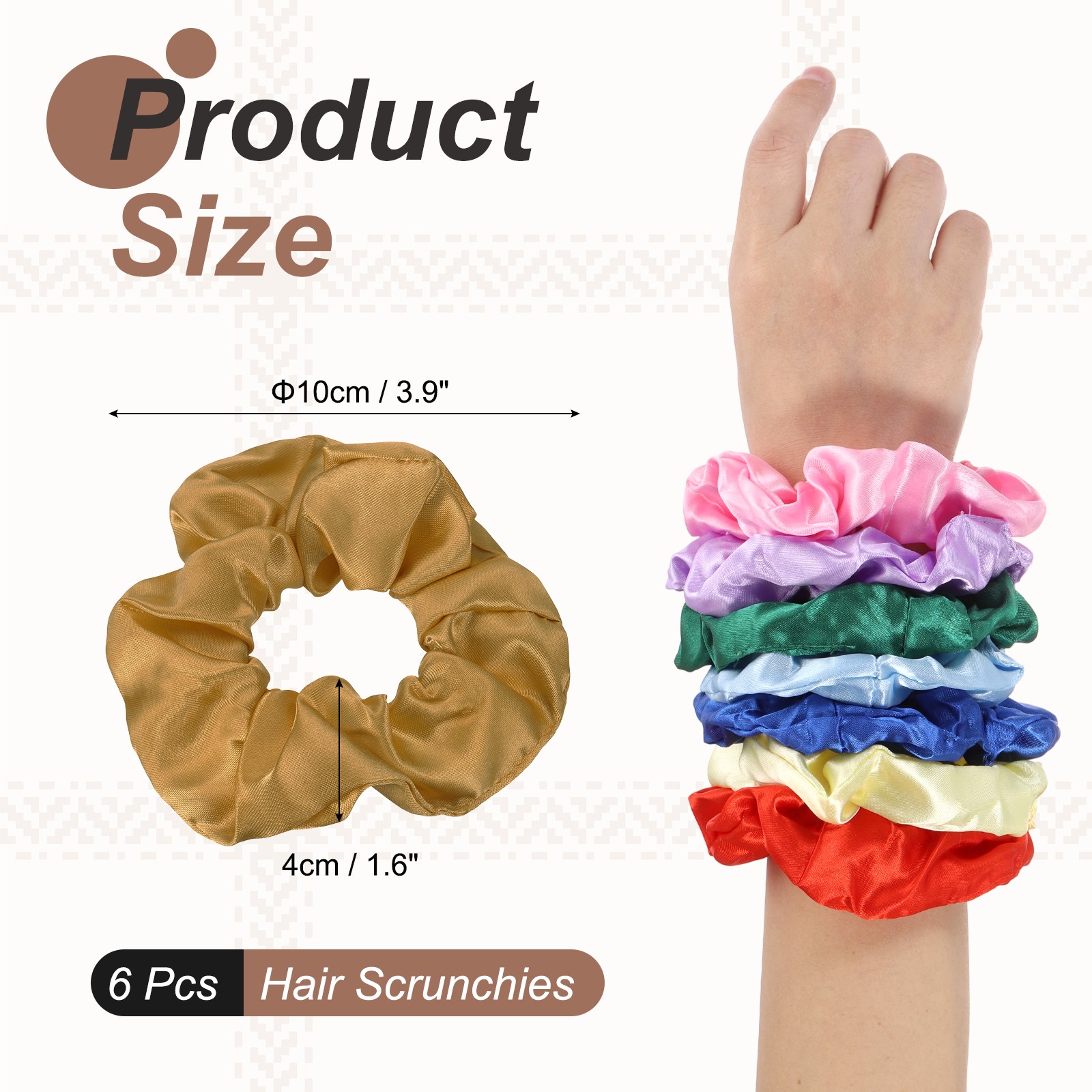 6 Pcs Satin Hair Scrunchies Solid Hair Ties Bronze