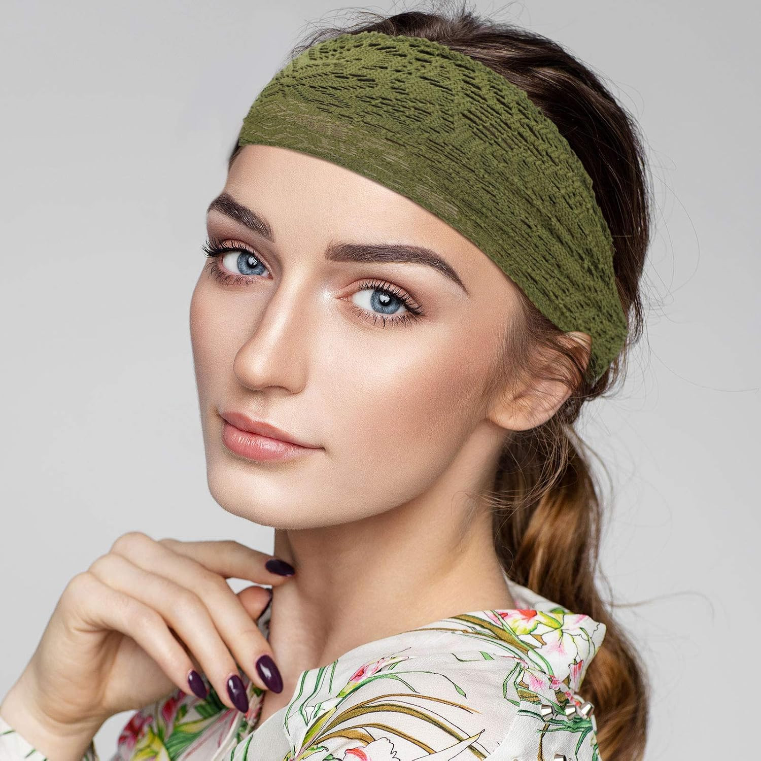 6 Pieces Lace Headbands for Women Crochet Head Wrap Elastic Elegant Bohemian Vin
