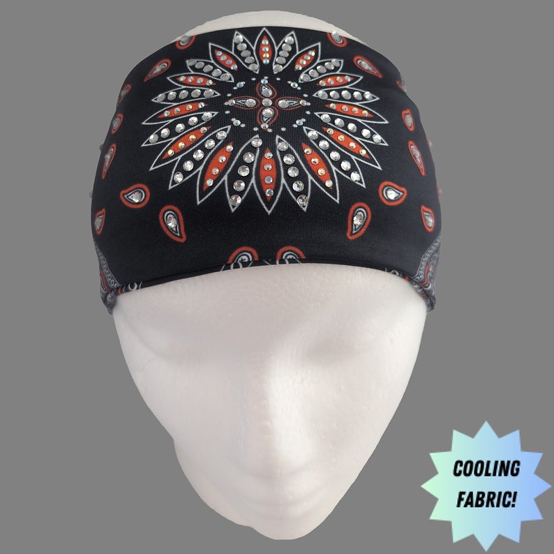 Orange and Black Starburst with Rhinestones Headband – Made in the USA HW172R