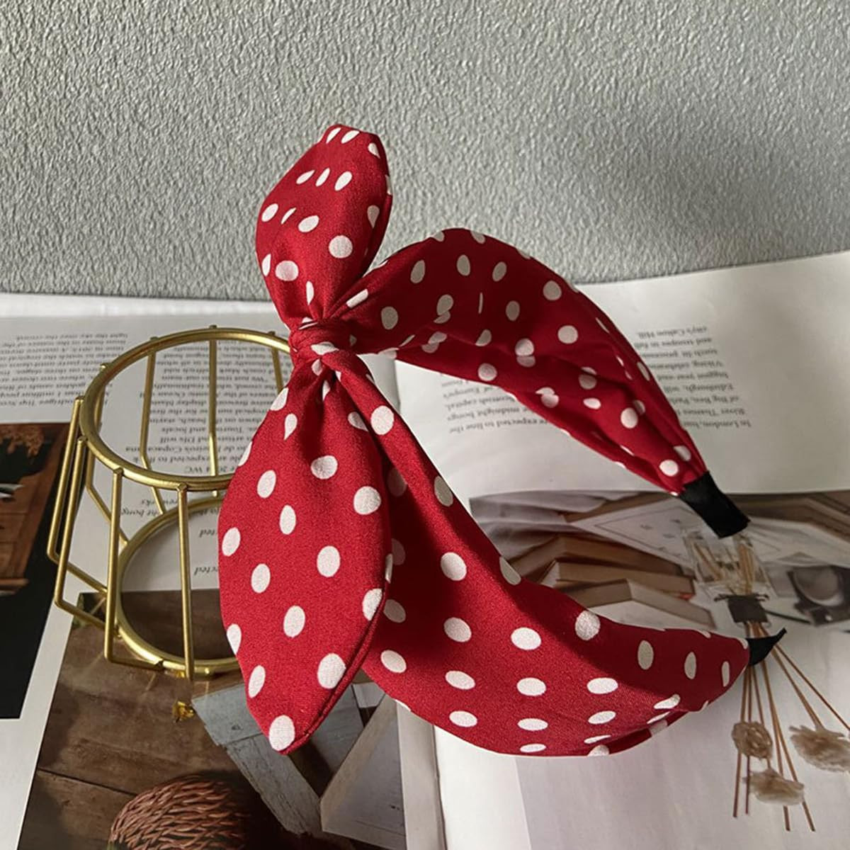Red Polka Dot Bow Headbands for Women Bandana Hairband with Bow Halloween Costum