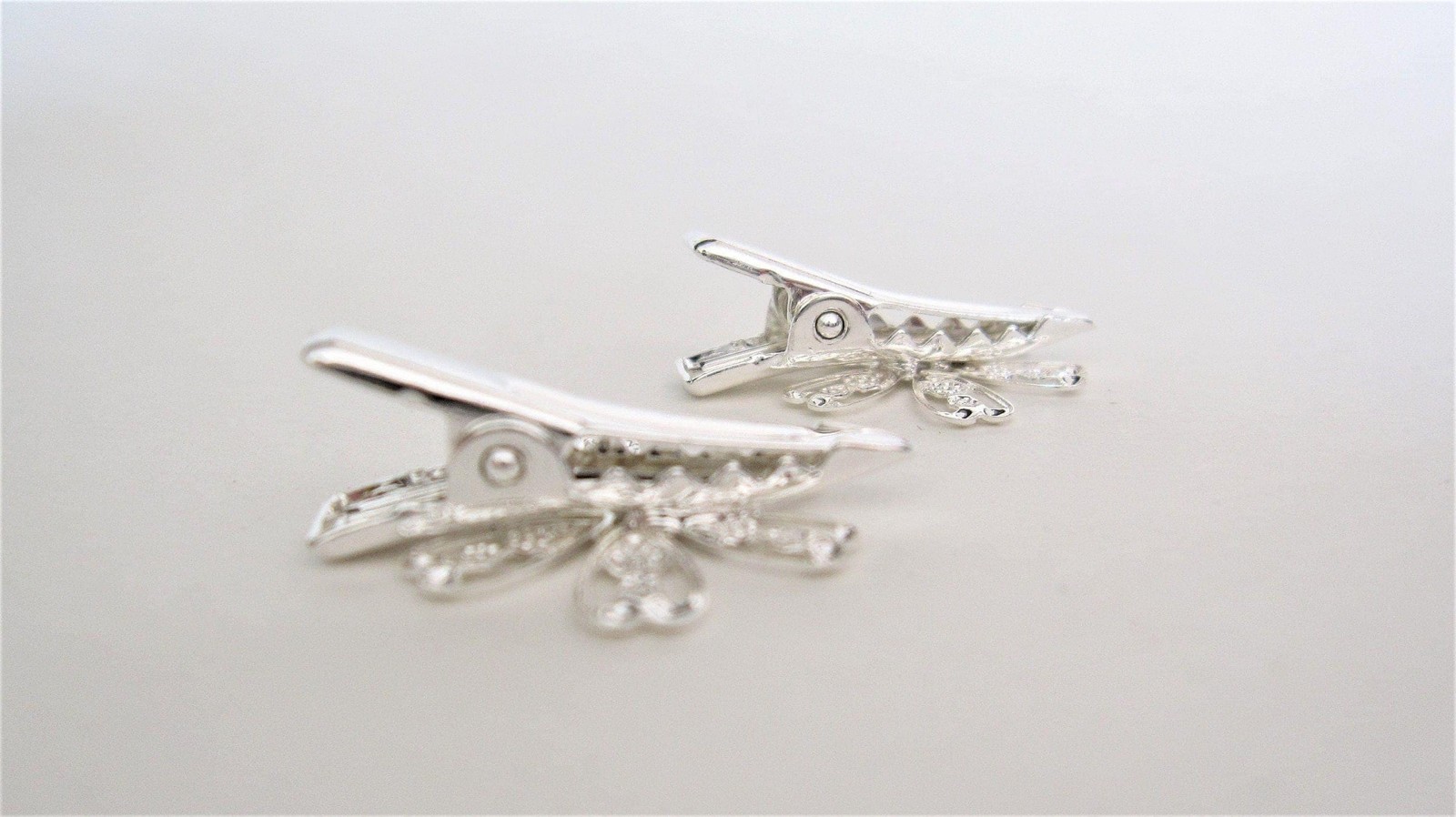 Set of 2 extra small silver flower metal alligator hair clip for fine thin hair