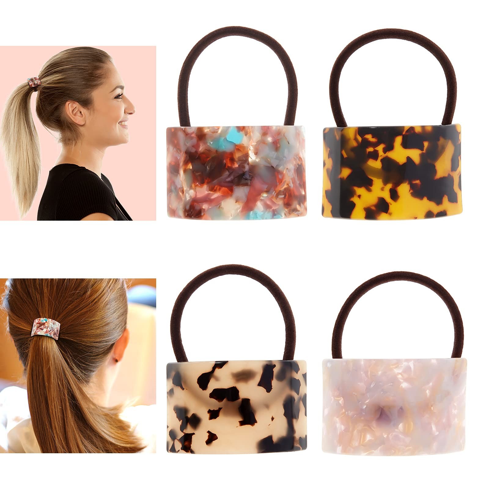 4 Pieces Tortoise Shell Hair Ties Acetate Ponytail Holder Cuff Acrylic Decora…