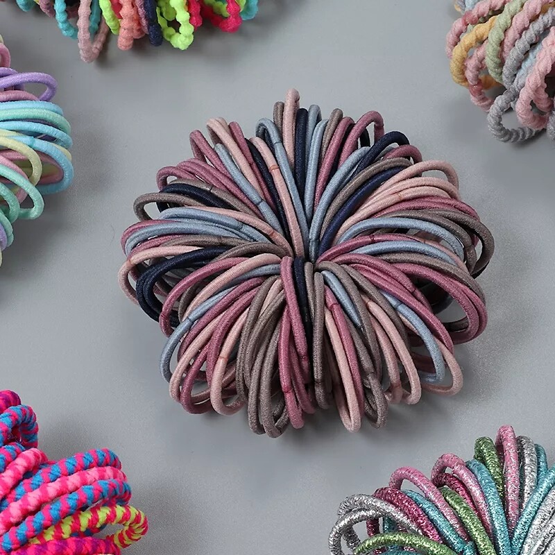 New 100/lot Hair bands Girls Candy Color Elastic Rubber Band Hair Hairband