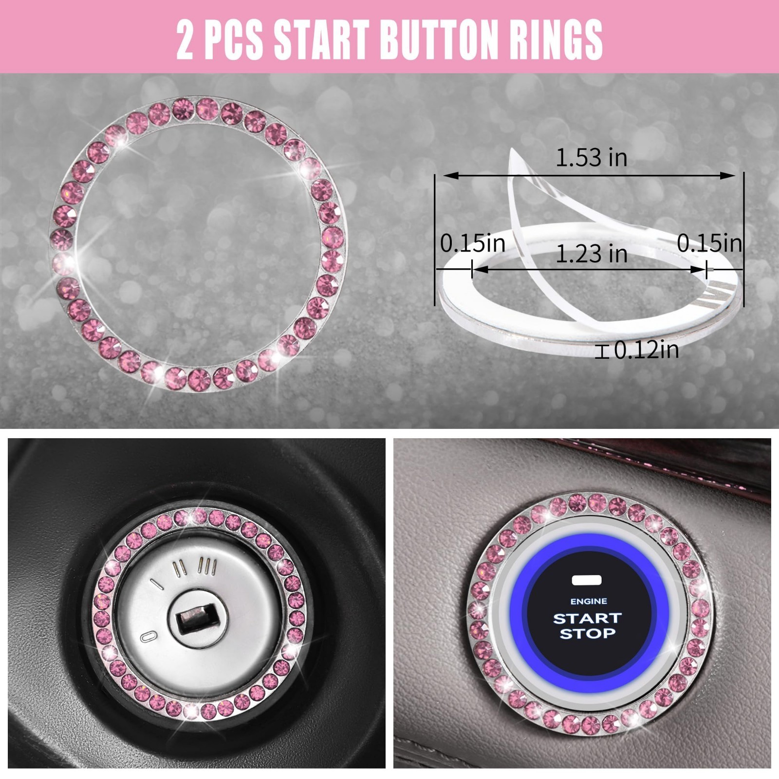 11 PCS Bling Car Accessories Set for Women – Rhinestone Steering Wheel Cover, Se