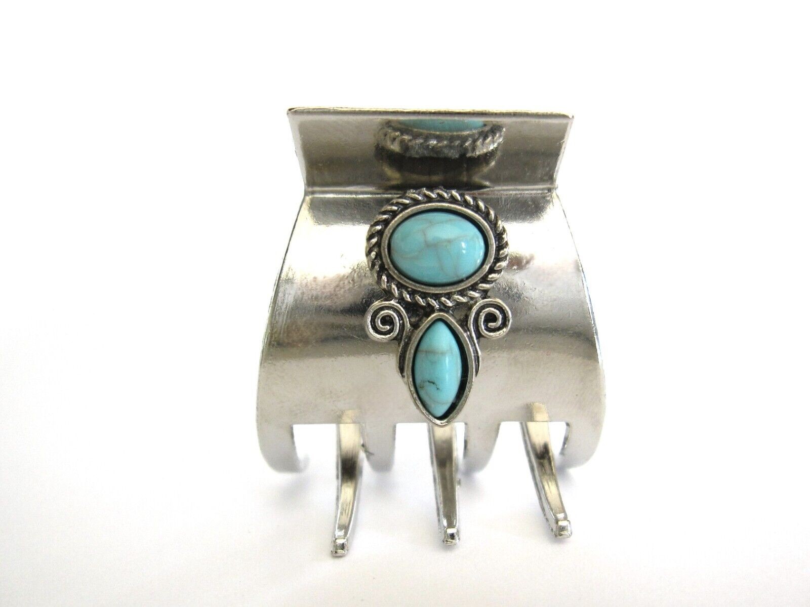 Small/medium turquoise blue stone metal western hair claw clip