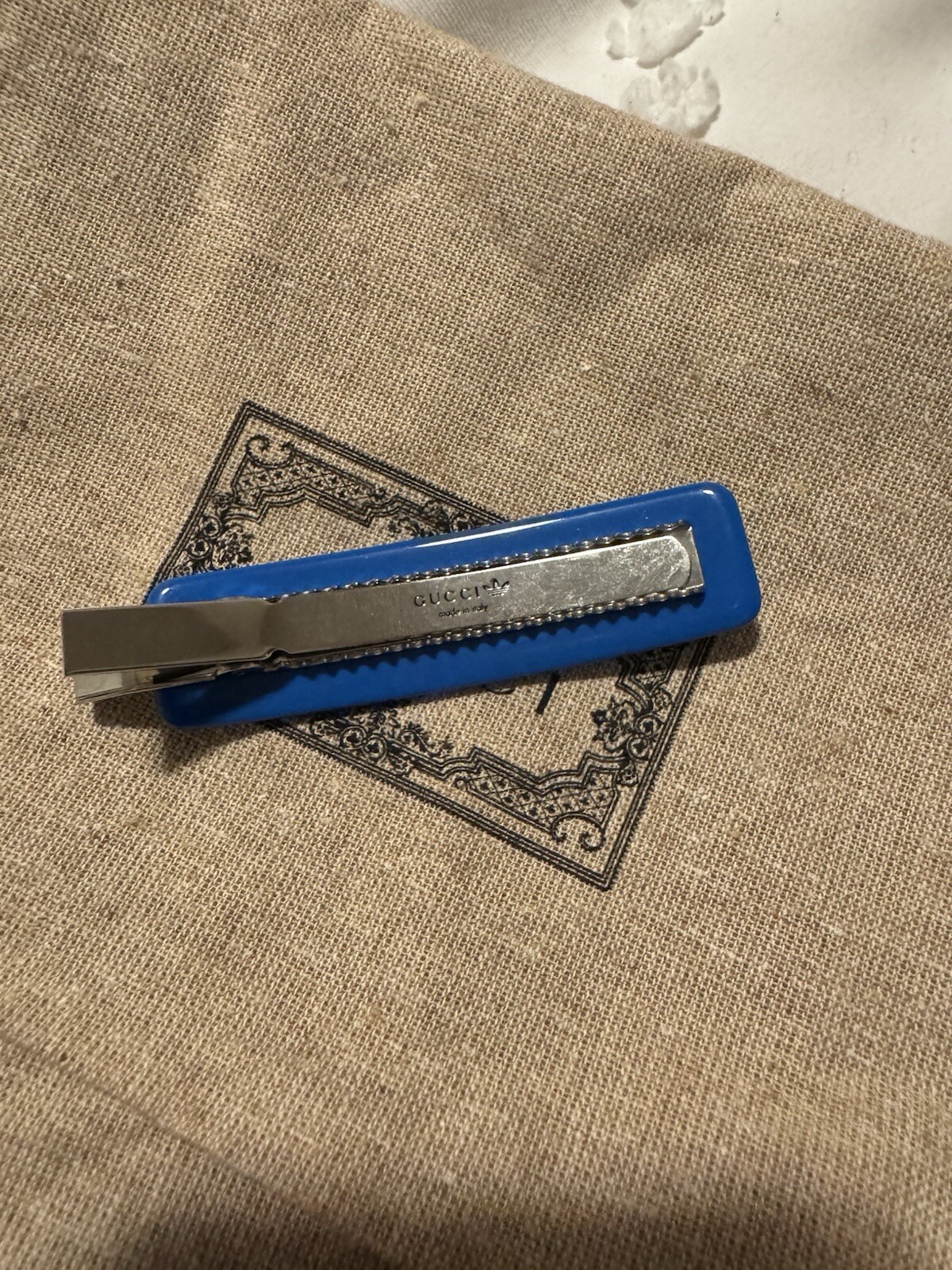Gucci Barrette Hair Clip Adidas Logo Stone Blue Used From USA