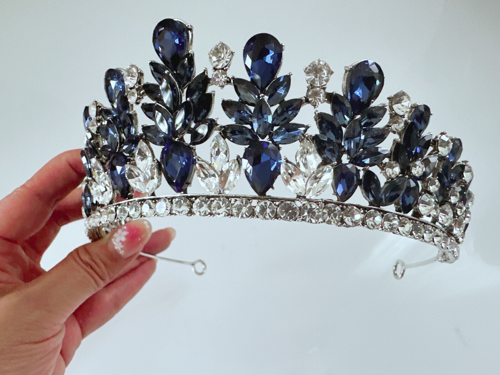 Women Navy Blue Bling crystal Gorgeous Party Royal Retro Queen Prom Crown Tiara
