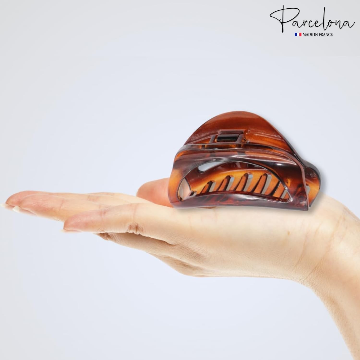 Parcelona French Crescent Cutout Shell Brown and Glossy Black Small 2 3/4″ Cellu