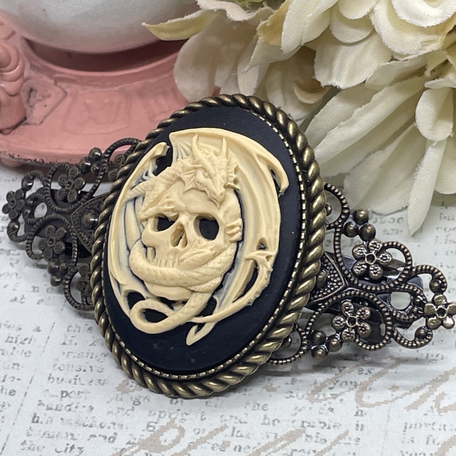 Skull Wicca Gothic Dragon pagan Wedding Gift Hair Clip Jewelry Comb viking