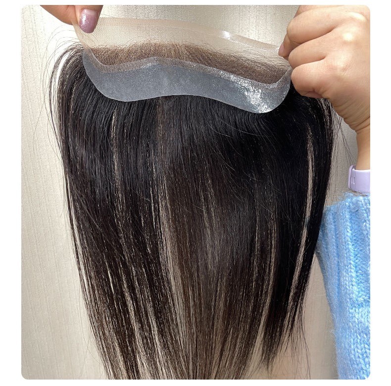 1.6″x7″ Lace Frontal Forehead PU Hairline Topper 100% Human hair, 1B color, 12in