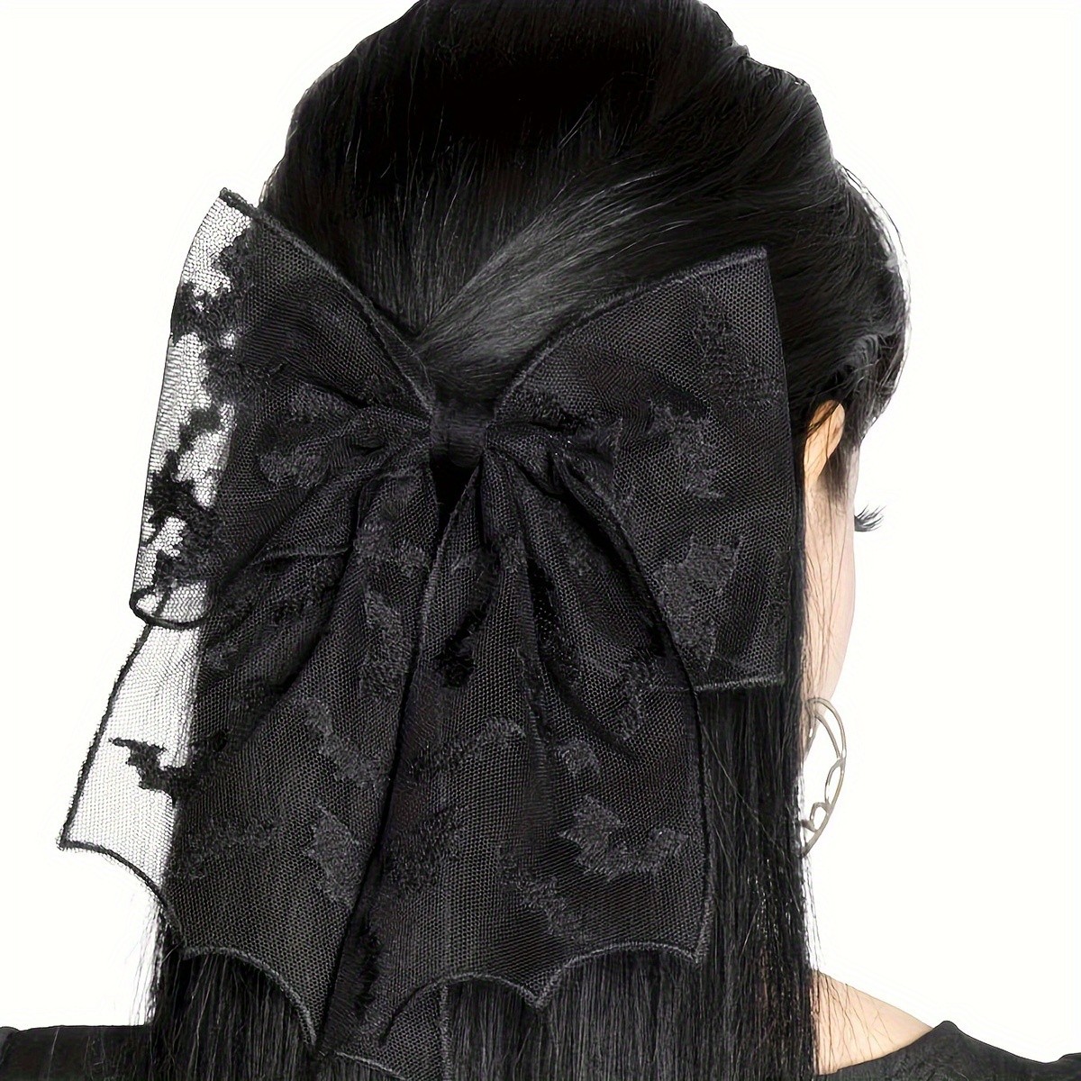 1p Halloween Black Bat Lace Bow Hair Clip Gothic Punk Accessory Gift for Women