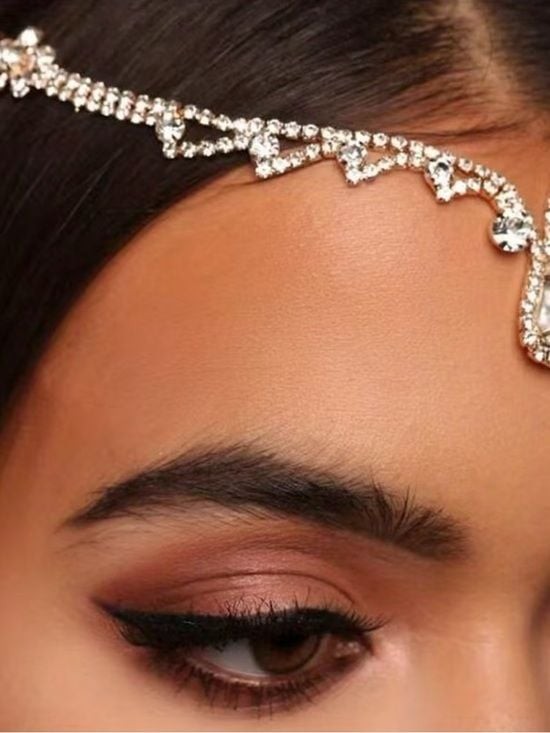 Rhinestone Teardrop Forehead Chain Headpiece – Silver