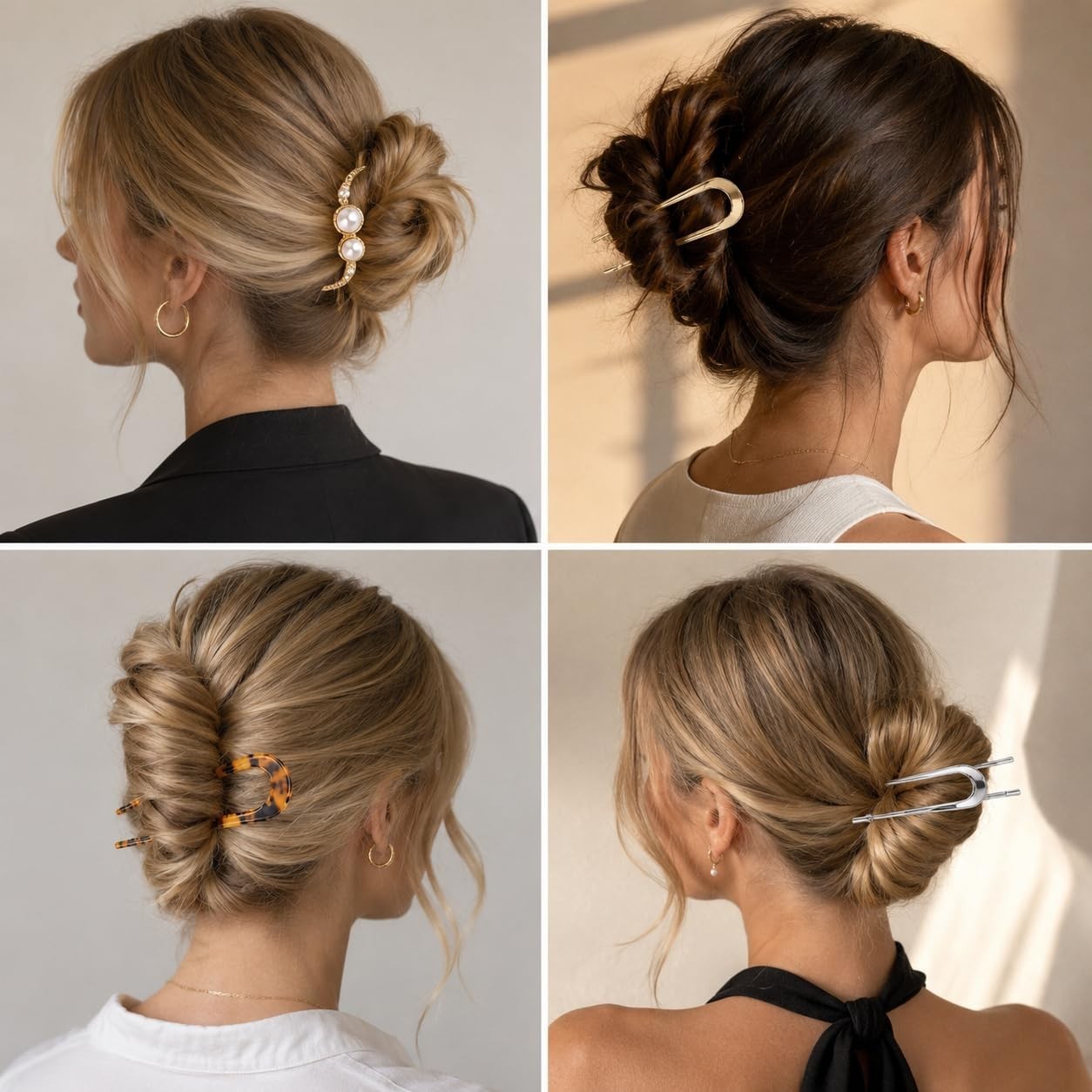 14 Pcs U-Shaped Pearl Hair Pins for Bun & Updo, Decorative Styling Forks, All Ha