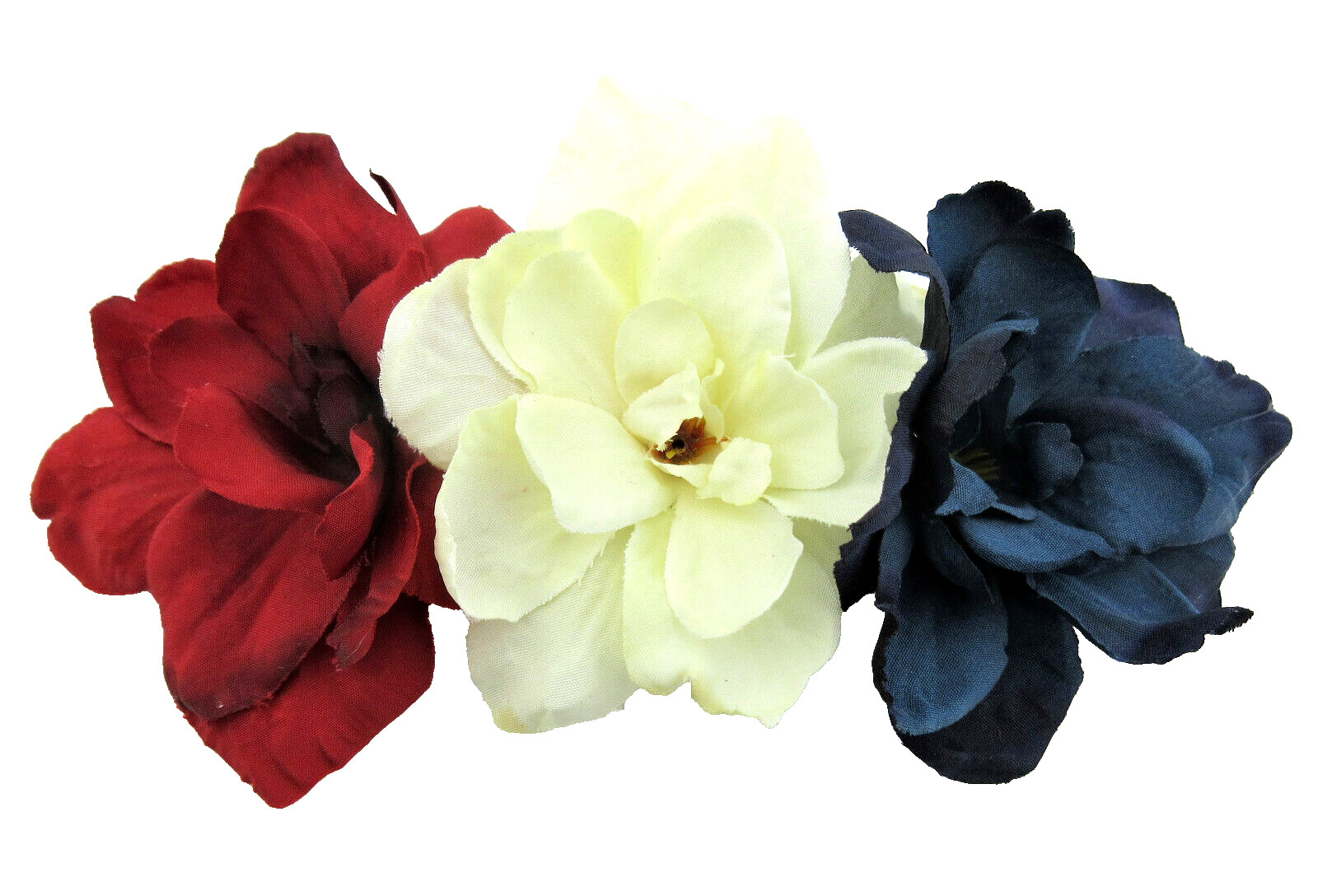 Triple Red White Blue Apple Blossom Silk Flowers Hair Comb