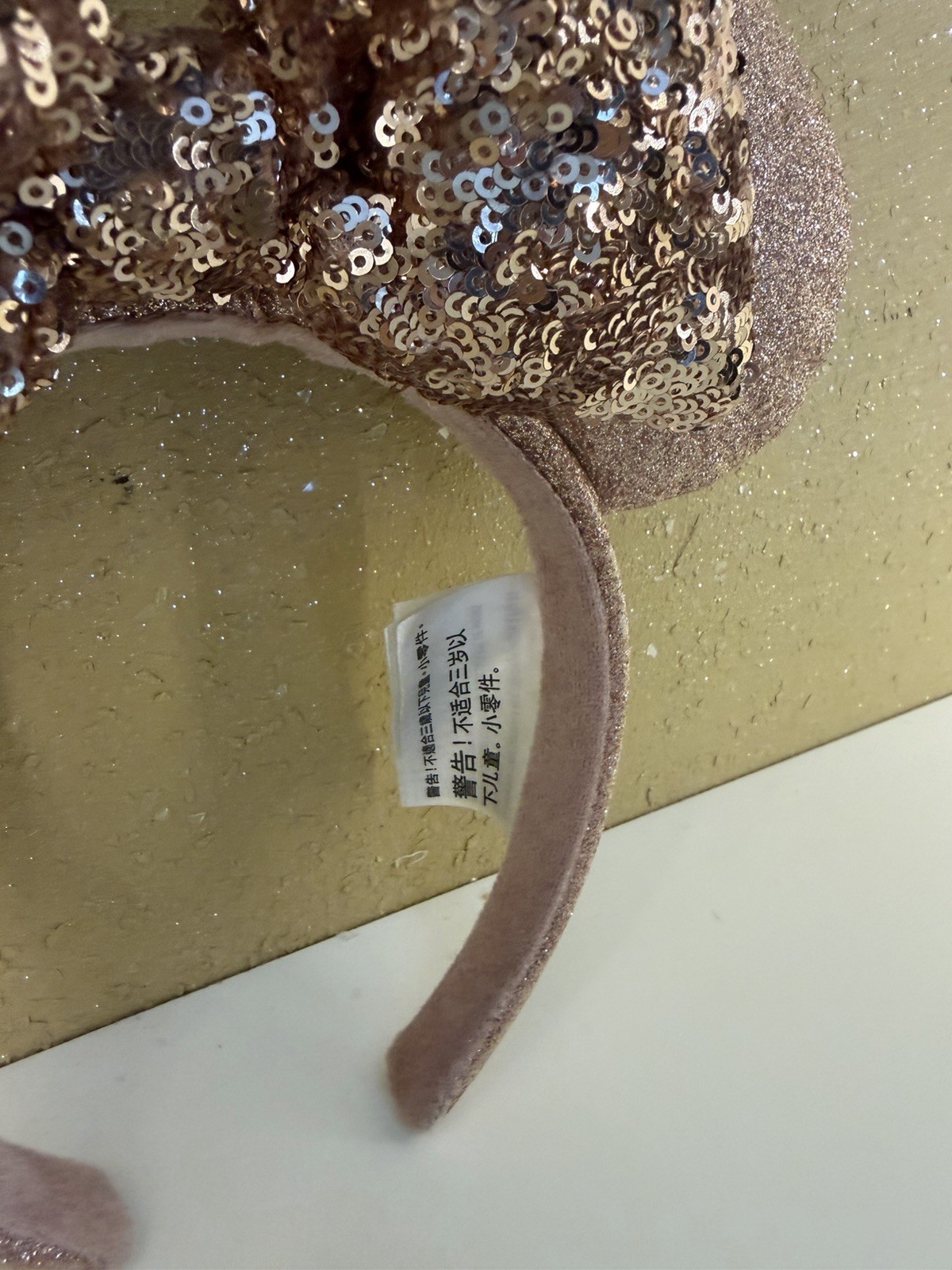 Official Disney Parks Minnie Mouse Ears Headband Rose Gold Sequin Bow Glitter