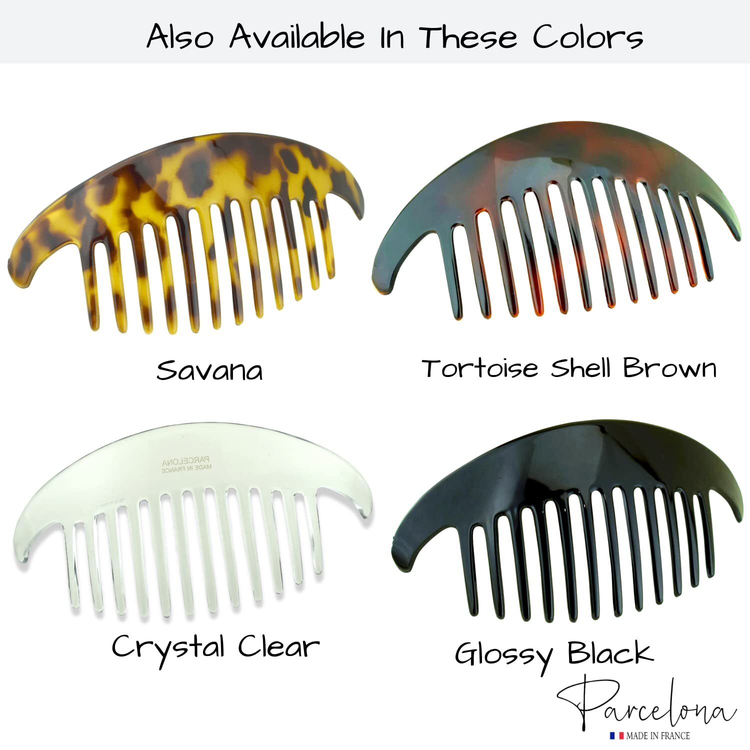Parcelona French Alice Large Celluloid 12 Teeth Side Hair Combs for Women 2 Pcs