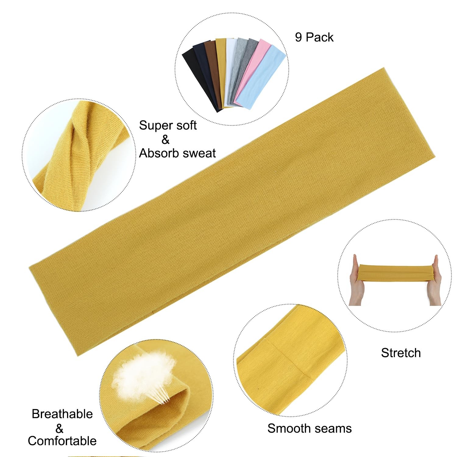 9Pcs Headbands for Women Non Slip Headband, Soft Elastic Hair Bands