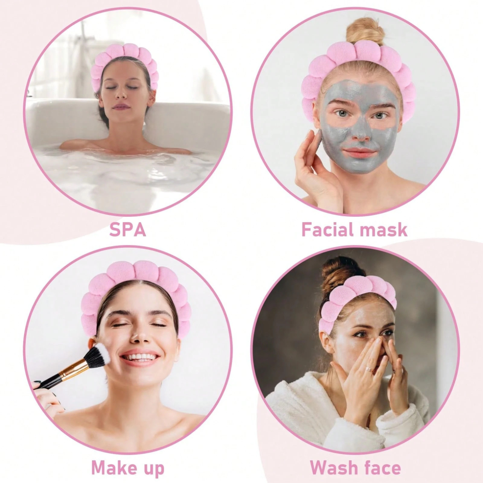 3Pcs Spa Headband Wristband Set Women Makeup Face Wash Skincare Sponge Hair Band