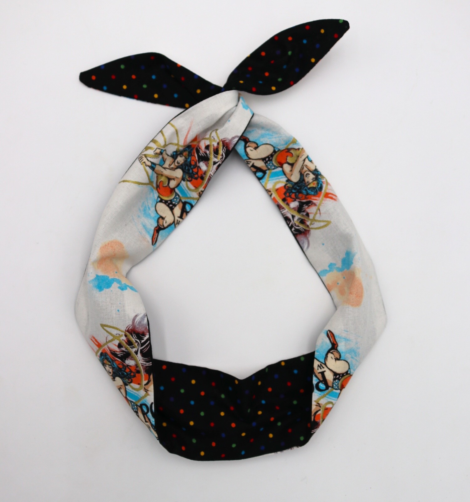 Wonder Woman super hero wired headband head scarf dolly bow hair wrap dolly bow