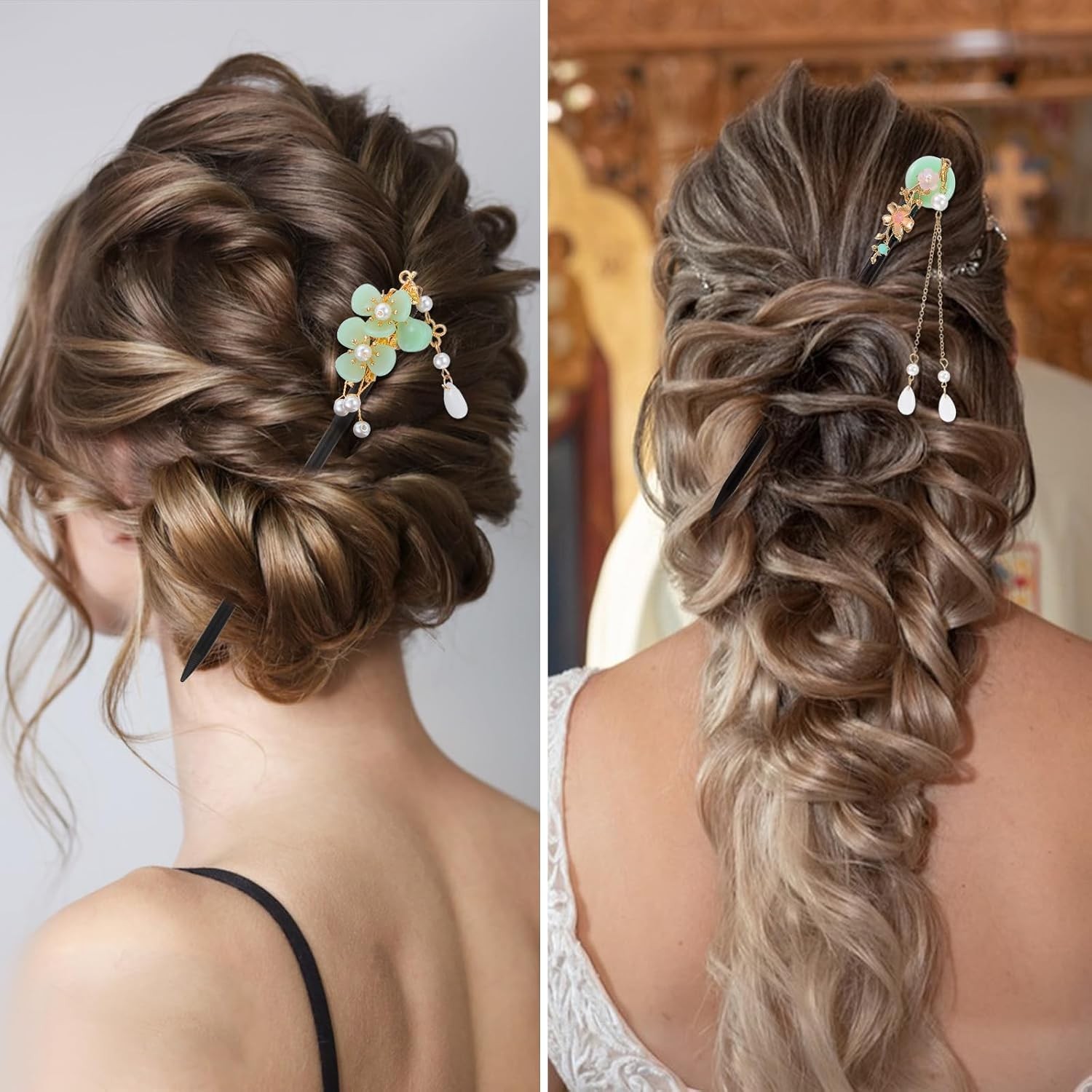2 Pcs Wooden Floral Hair Chopsticks Chinese Hair Sticks for Women Retro Wooden H