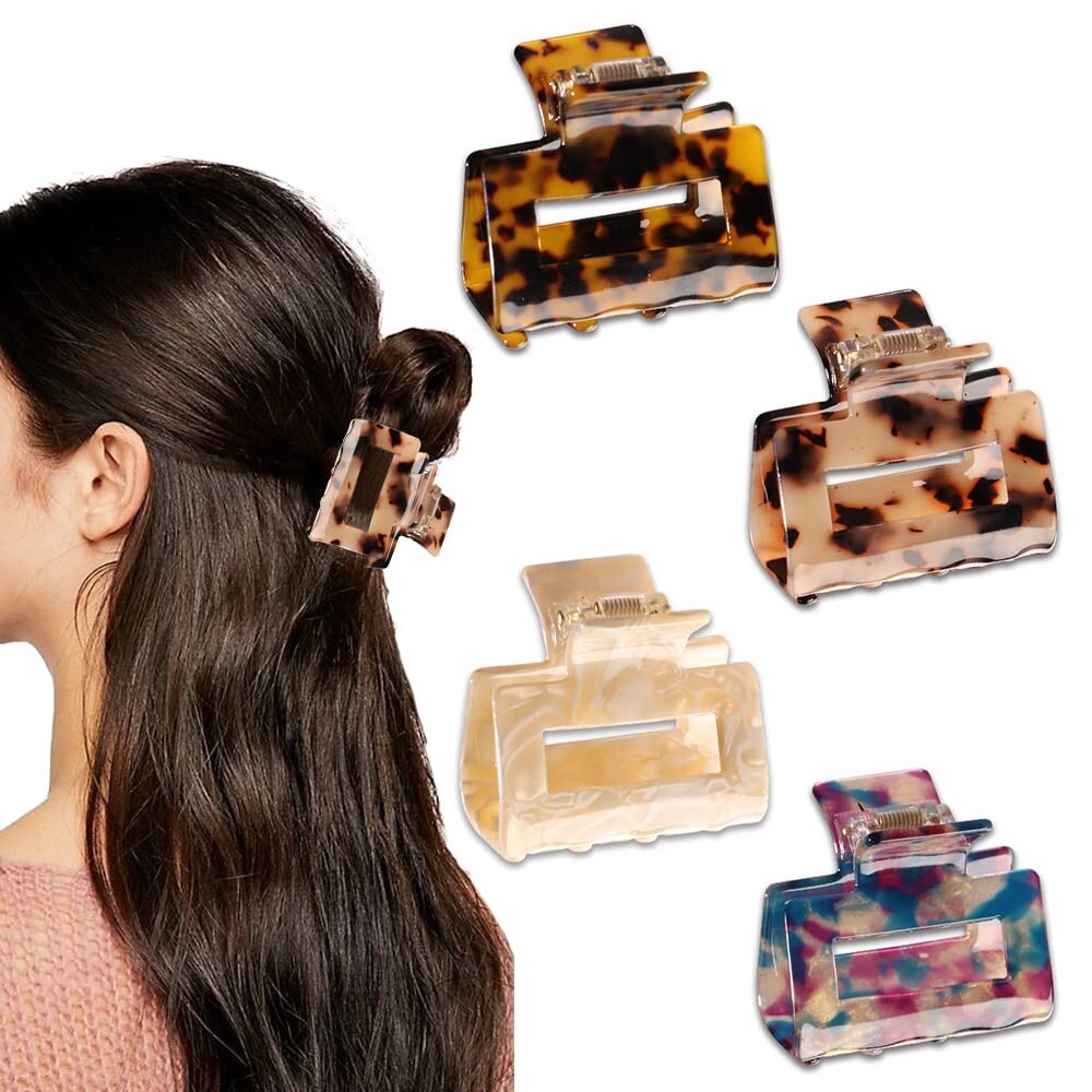 4 Pcs Hair Claw Banana Clips Tortoise Shell Claw Hair Clip,Large Size Leopard Pr