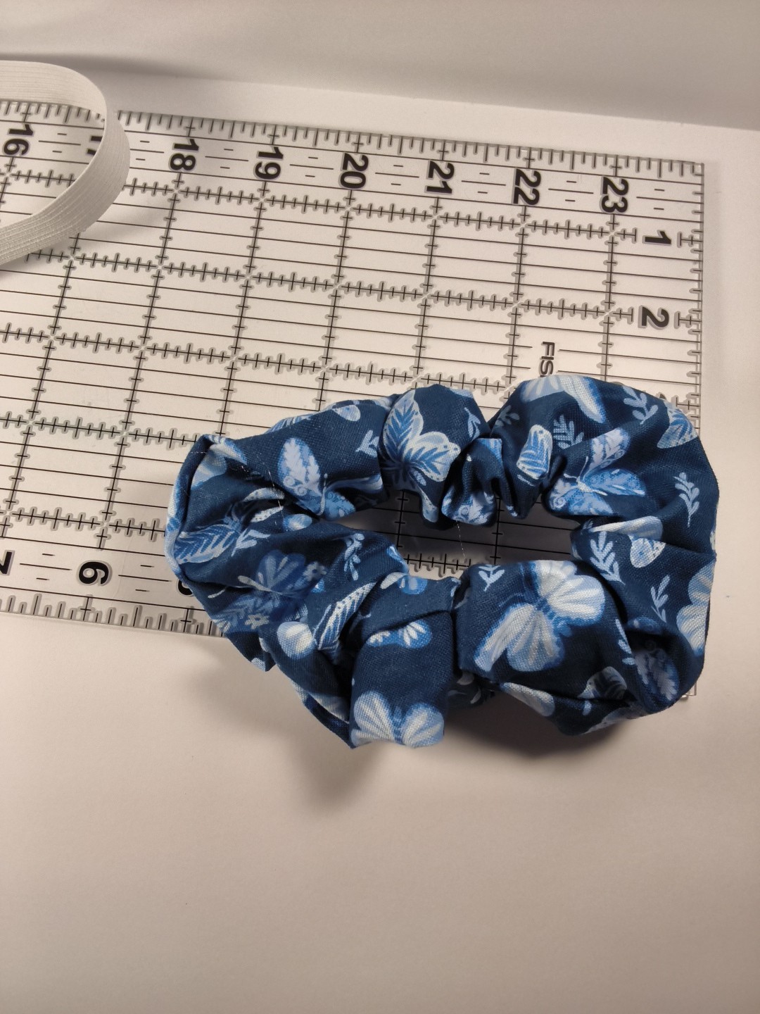 Women Large Scrunchie Cotton Fabric Blue With Butterflies Scrunchies Hair Tie