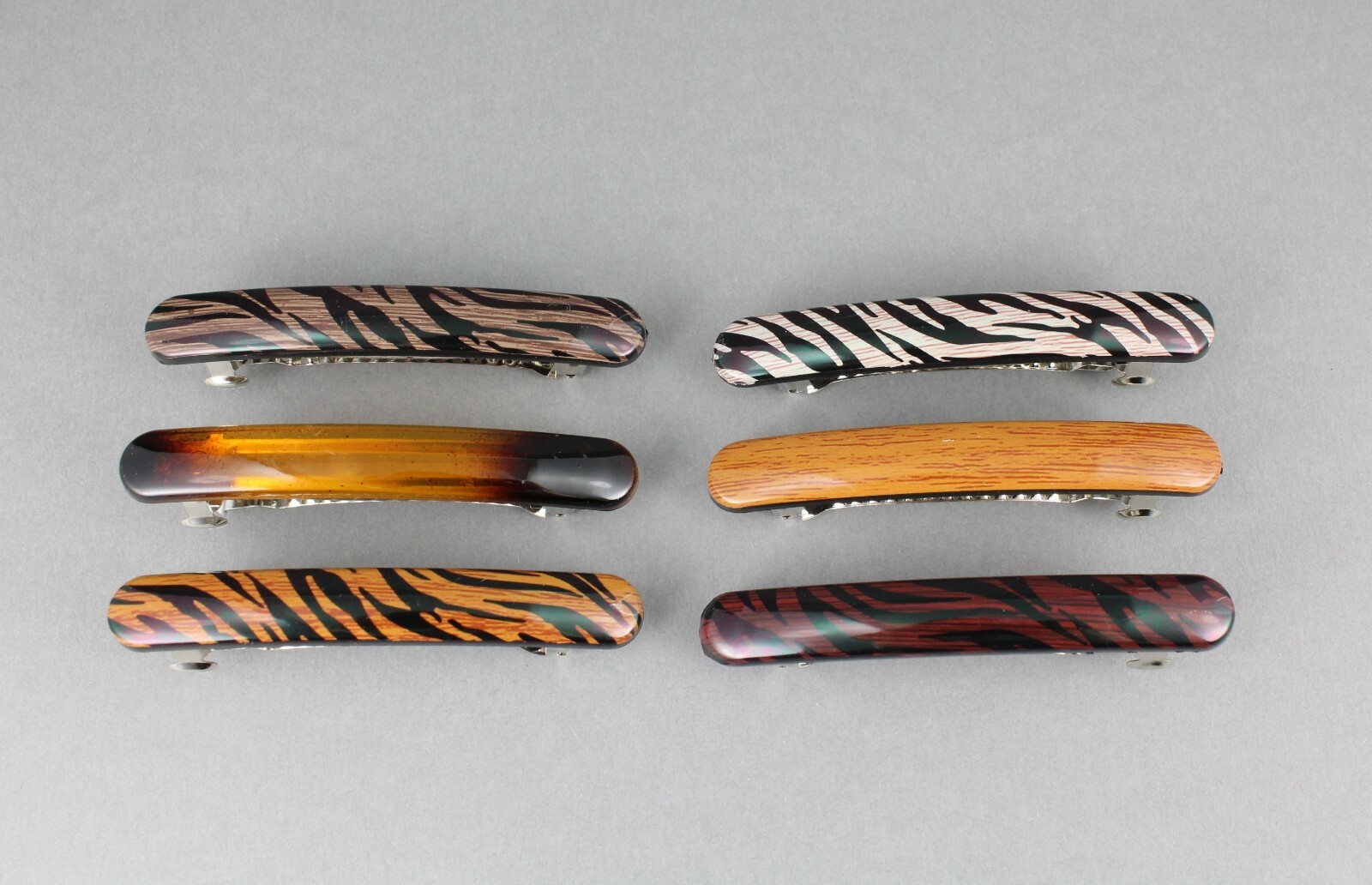 Brown Black barrette set 3 small thin skinny hair clip accessory 2.5″ wood grain