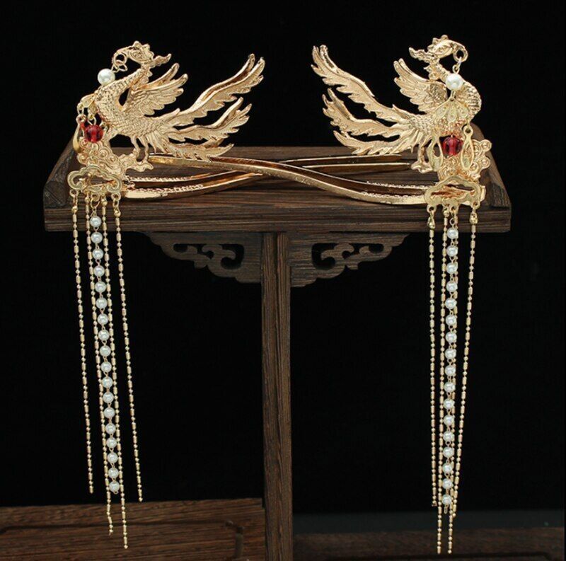 Ancient Chinese Hanfu Headdress Phoenix Hair Crown Hairpin Full Set Fairy Tassel