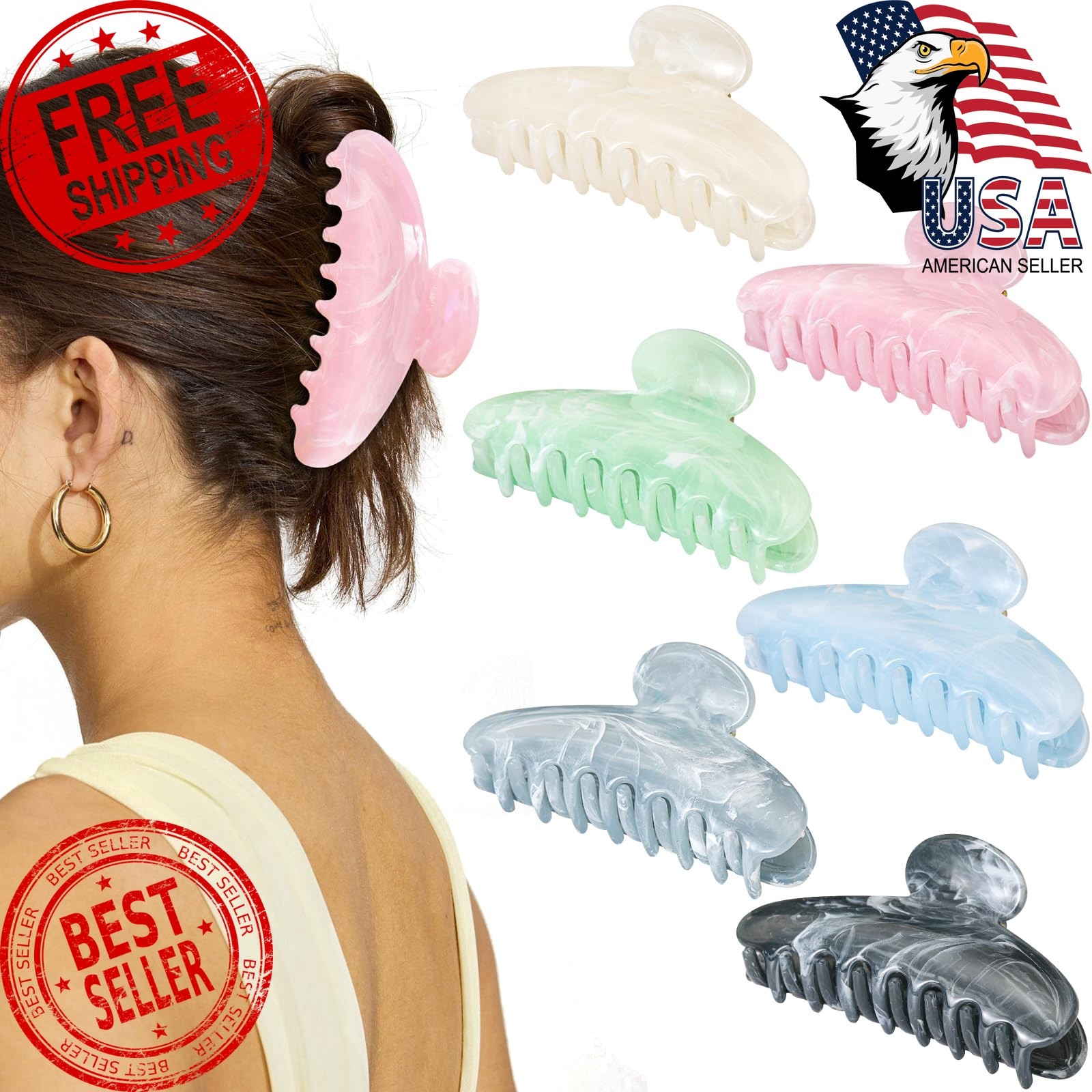Unbednigt 6pk large hair claw clips classic