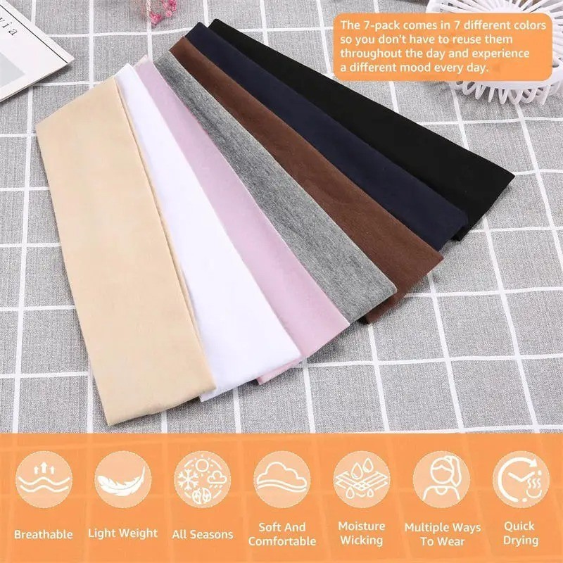 7PCS Elastic Sports Headbands Women Stretch Yoga Running Sweatbands