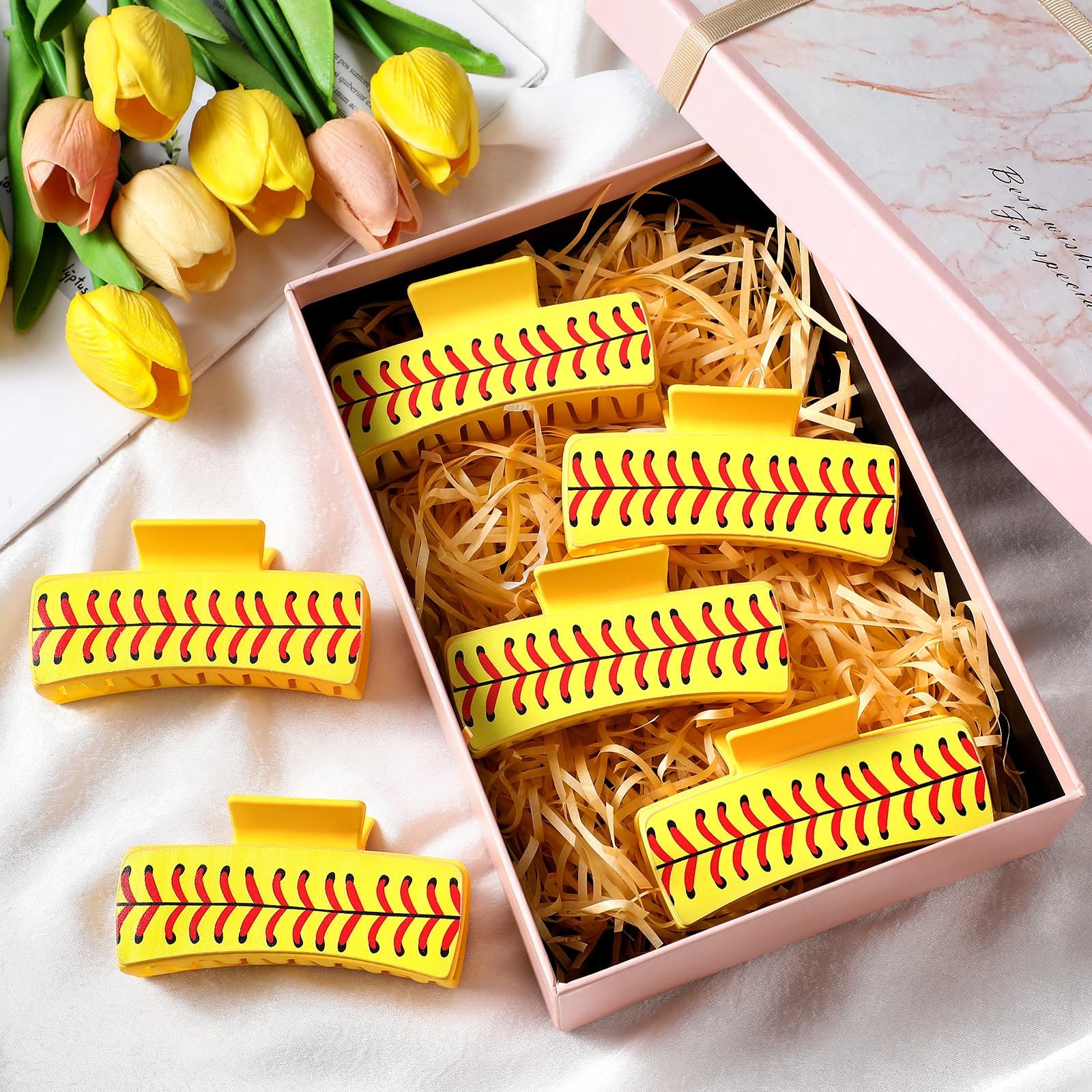 XunYee 6 Pcs Softball Hair Accessories for Women 4 Inches Cute