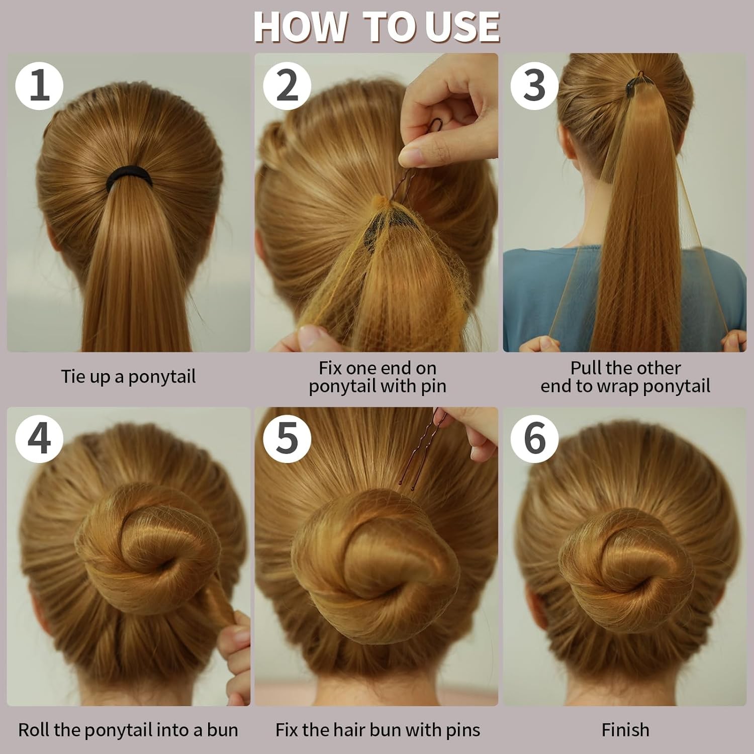 Hair Bun Maker Set 7 Donut Makers w/ Hair Nets Pins & Ties for Women Styling