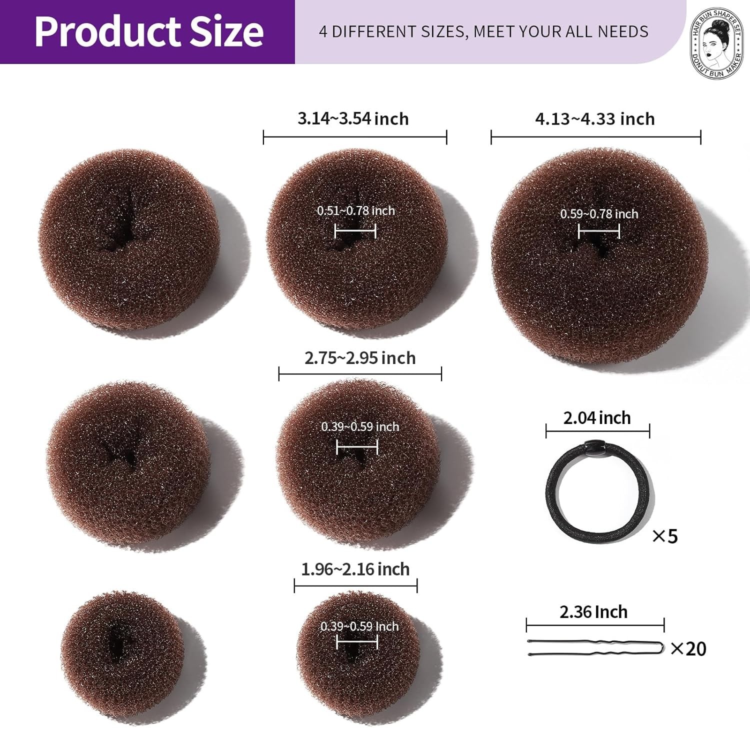 Teenitor Donut Hair Bun Maker Set – 7 Rings (1 Extra-Large, 2 Large, A-Brown