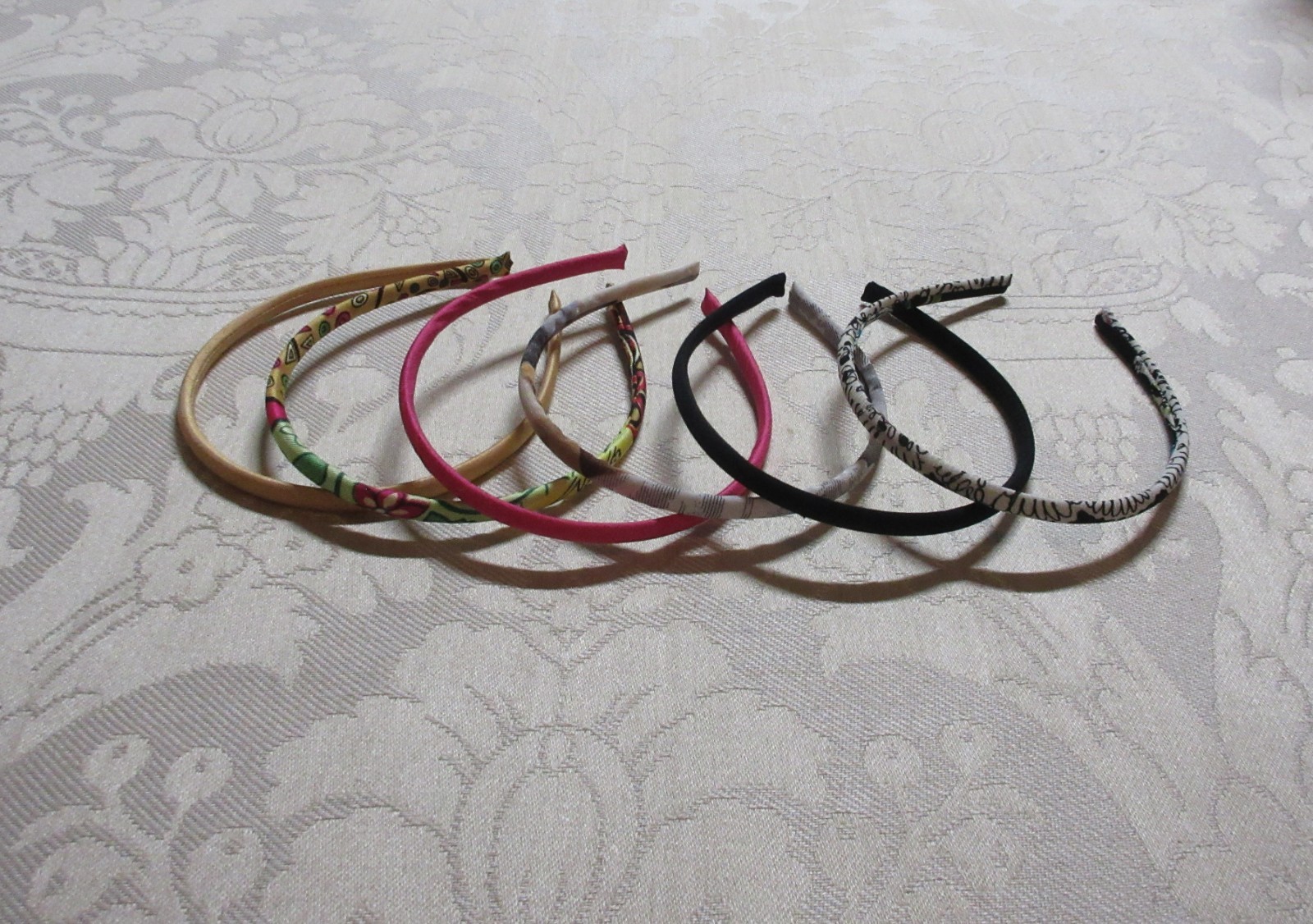 Handmade Boho Preppy Narrow Vintage Silk Scarf Headband Lot 6pc Multicolor