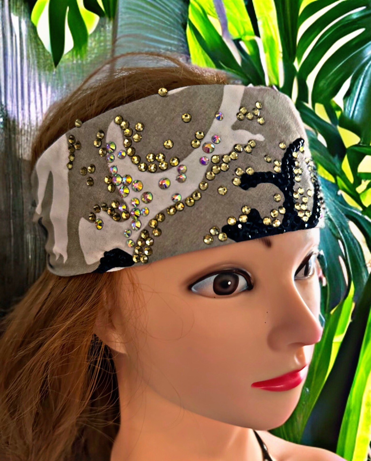 Gray Camo Rhinestone Bandana – Headband, Handmade One Of A Kind!