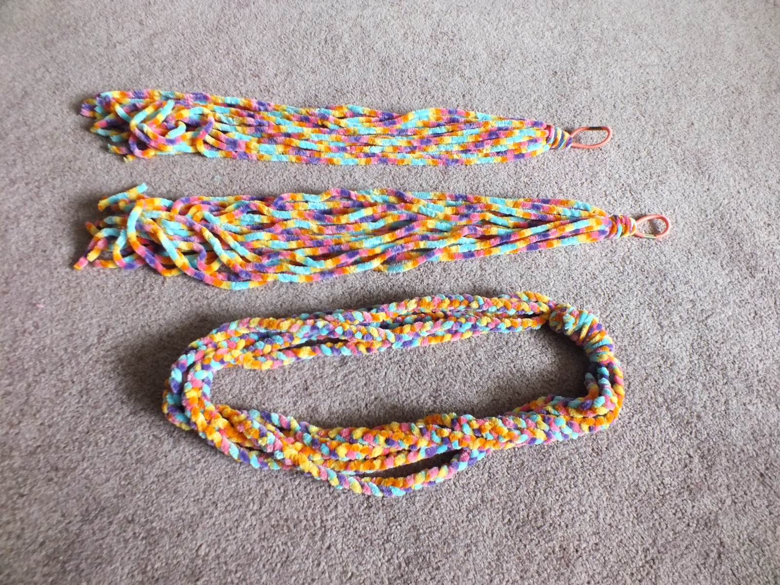 New Handmade Fairy Braid Set 2 Pony Tail Necklace Bold Pastels Thick Yarn
