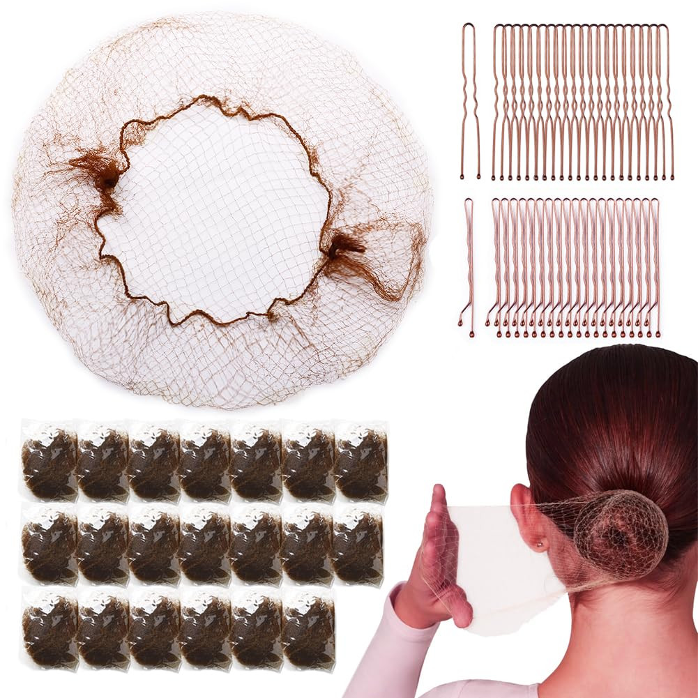 85PCS Hair Nets for Buns-24inch Invisible Mesh Bun Nets for Ballet Girls,Brown H