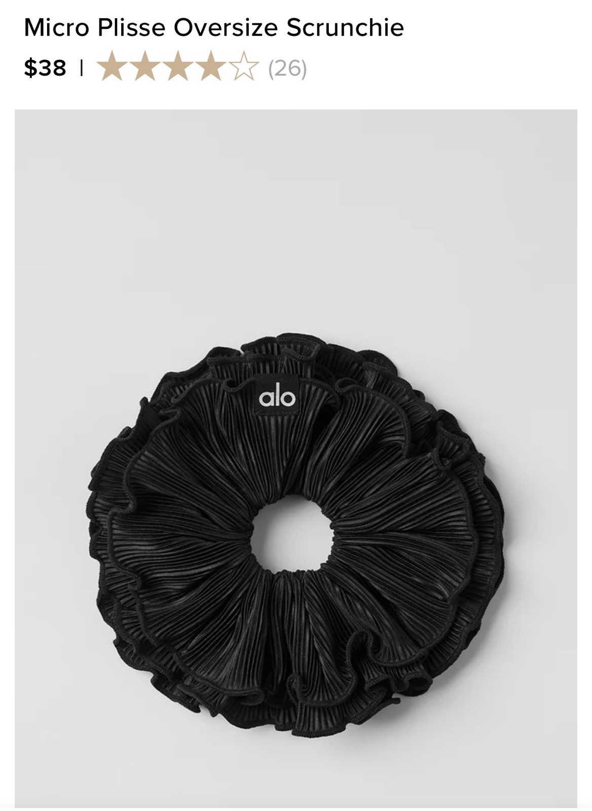ALO Black Micro Plisse Oversize Scrunchie NEW One Size