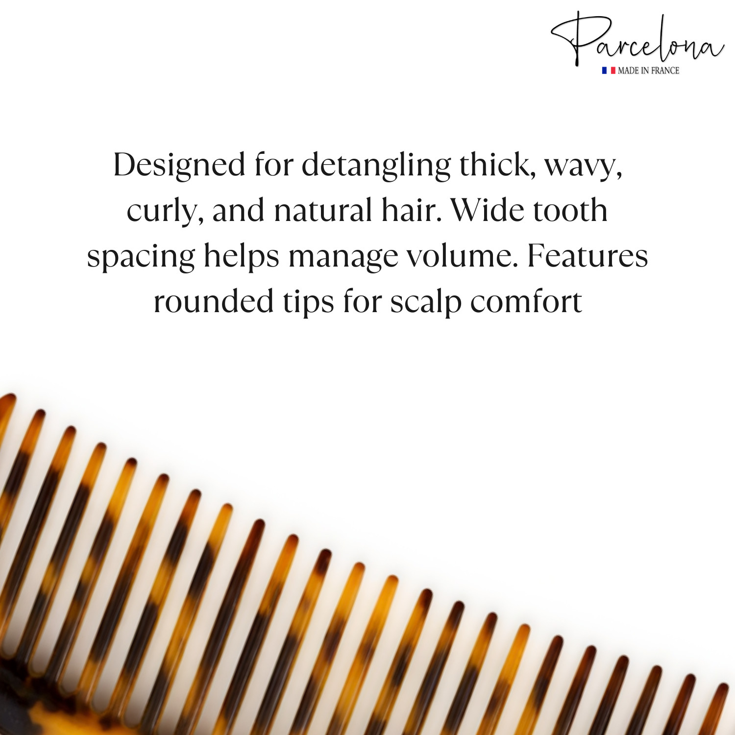 Parcelona French Wide Tooth Detangling Comb Cellulose Acetate Hair Comb Clip
