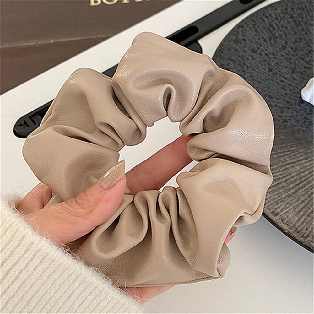 4 Pack Leather Elastic Hair Scrunchies Soft Elegant Hair Ties Ponytail Holder