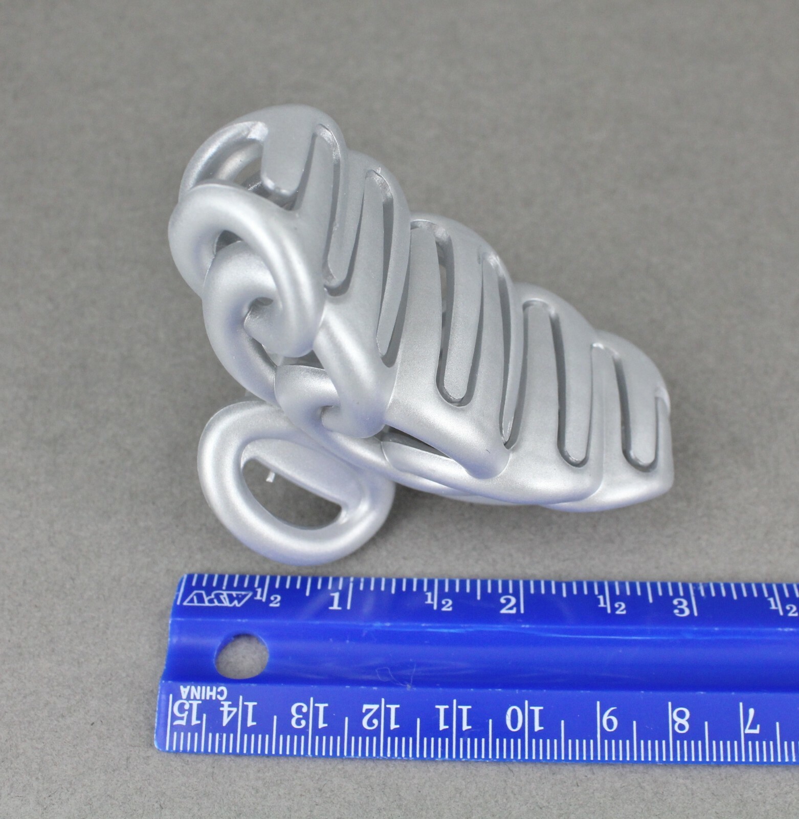 Silver hair clip plastic 3 3/8″ long big barrette claw clamp oval chain link