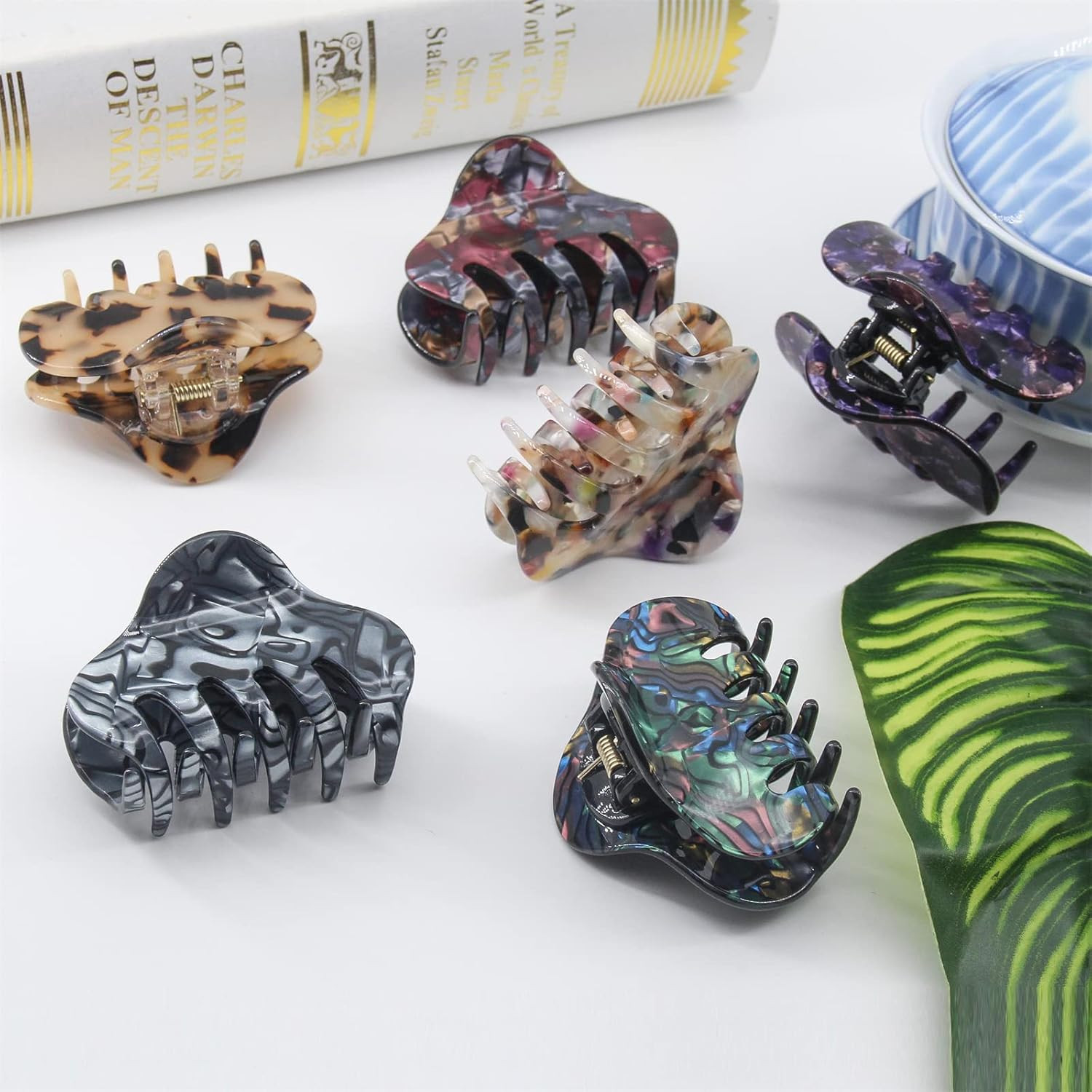 Tortoise Shell Hair Claw Clips, 2.4 Inch Medium Size Acrylic Hair Banana Barrett