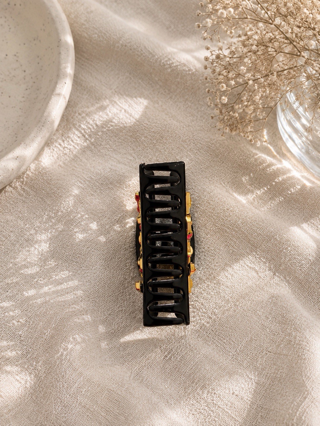 YSL Black Hair Claw Clip Gold Logo Glossy Hair Accessory New