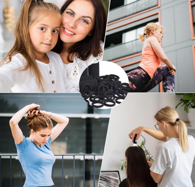 Hair Ties for Girls Elastic Hair Tie 200 PCS Black Soft for Medium Hair Hair Acc
