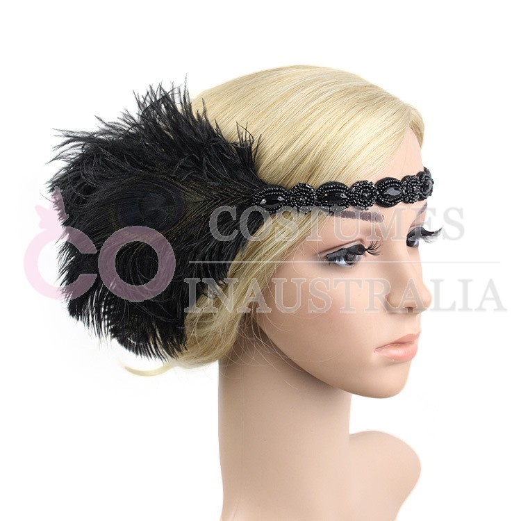 1920s Headband Feather 20s 20’s Bridal Great Gatsby Flapper Gangster Headpiece
