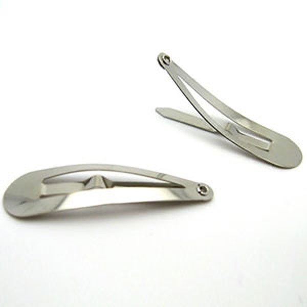 50 PCS Snap Hair Clips – Silver Metal Tear Drop Shape Snap Hair Clip in 3 Sizes