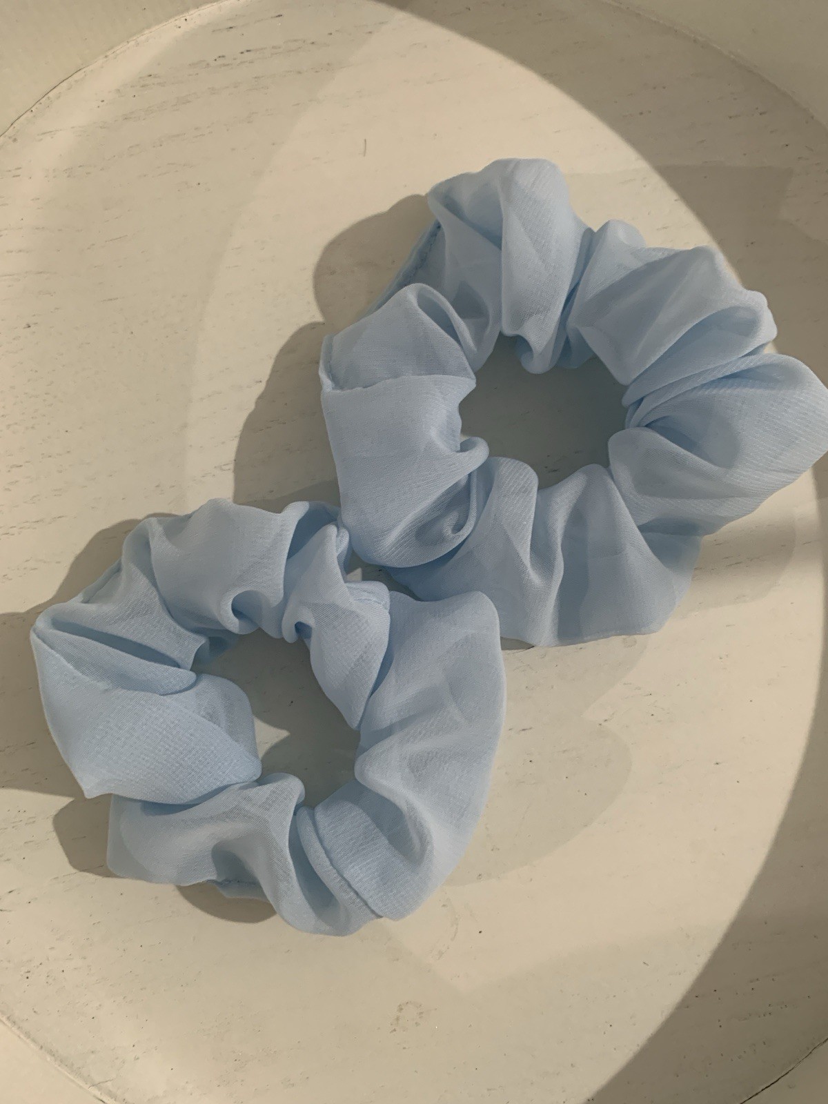 2 Blue Chiffon Handmade Scrunchies